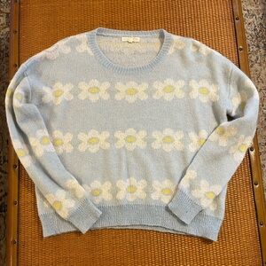 Blue Daisy Knit Pullover Sweater